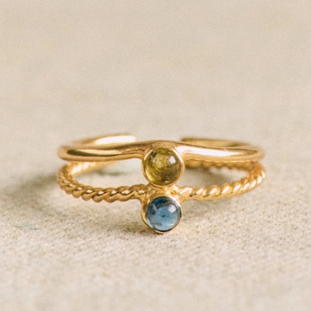Sezane Gold Ring with Blue and Gold Accents